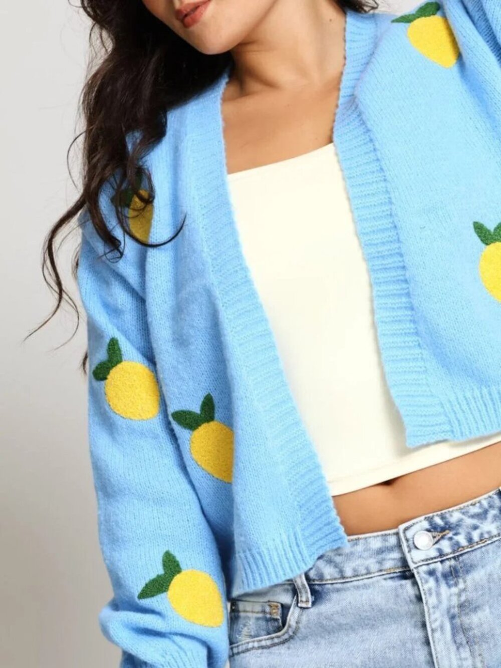 Textured Blue Lemon Cardigan - Picture 3 of 10